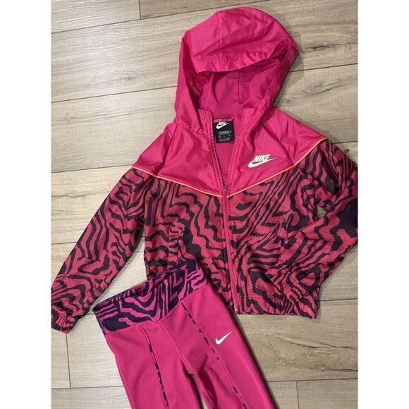 GIRLS' NIKE SPORTSWEAR Printed jacket Coat Pink Activewear Leggings M Medium 10 - Picture 2 of 4